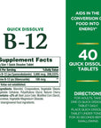 Nature's Bounty Vitamin B12, Quick Dissolve Vitamin Supplement, Supports Energy Metabolism and Nervous System Health, 5000mcg, 40 Tablets