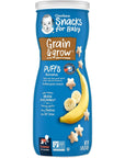 Gerber Snacks for Baby Grain & Grow Puffs, Banana, Puffed Whole Grain Snack for Crawlers, Non-GMO & Baby Led Friendly, 1.48-Ounce Canister (Pack of 3)