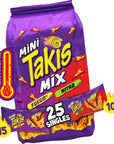 Takis Mini 25 pc / 1.23 oz Bite Size Variety Pack, Assorted Flavored Mixed Rolled Tortilla Chips - (15) Fuego Mini 1.23 oz, (10) Nitro Mini 1.23 oz