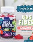 Kids Fiber Gummies, Daily Chicory Root Fiber Supplement, Plant Based, Non-GMO, for Digestive and Intestinal Gut Health, Low Sugar Prebiotic Fiber Gummy for Children, Strawberry Flavored, 60 Gummies