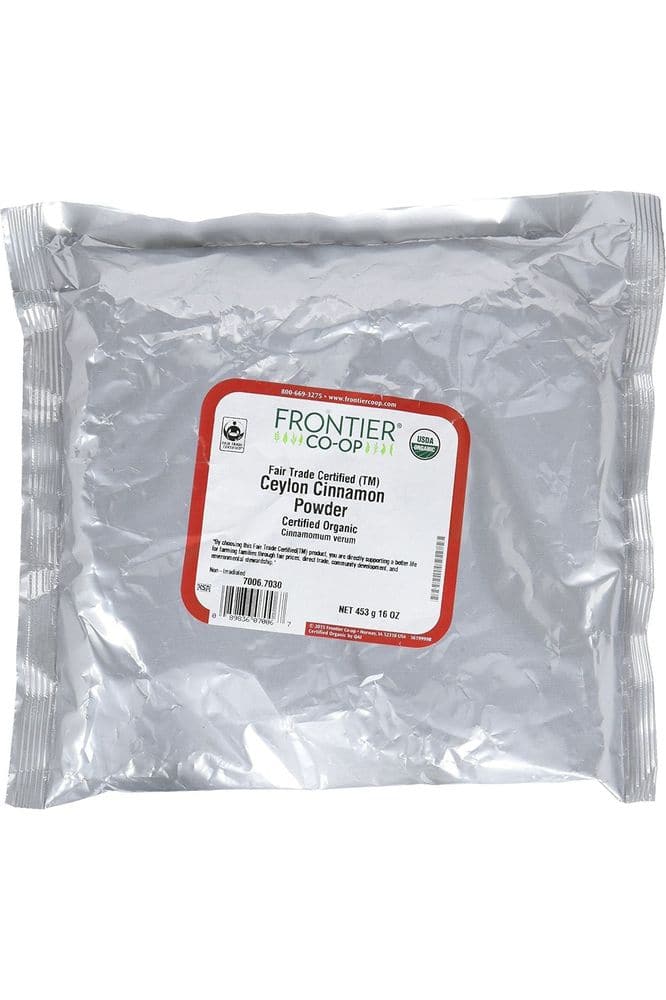 Frontier Organic Ceylon Ground Cinnamon, 1-Pound Bulk Bag, Non-GMO Fair-Trade Certified Organic Cinnamon Powder