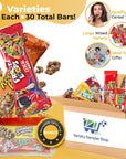 Cereal Bars Variety Pack Breakfast Food Snack Box 30 Individually Wrapped Granola Bars Lucky Charms, Cinnamon Toast Crunch, Cap'n Crunch, Golden Grahams, Peanut Butter Puffs and Reusable Bag