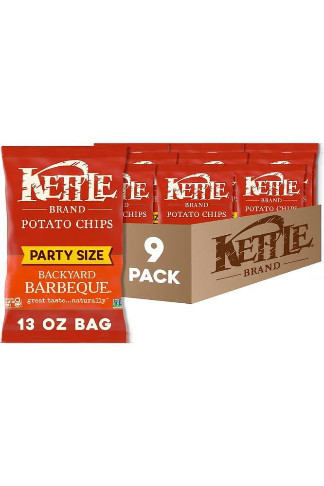 Kettle Brand Potato Chips, Backyard Barbeque Kettle Chips, Party Size, 13 Oz (Pack of 9)