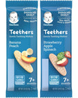 Gerber Teethers Gentle Teething Wafers Variety Pack - 1 Box Banana Peach, 1 Box Strawberry Apple Spinach - 12 CT/Box (Pack of 2 Boxes)