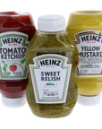 Assorted Set of Condiments- Variety Pack of 6 Oversized Bottles- For Grilling, Dipping, & Enjoying- BBQs, Picnics, Parties, Home- Includes 1 of Each Ketchup, Mayo, Mustard, Relish, Honey Mustard, & A1 Sauce