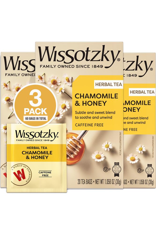 Wissotzky Chamomile  Honey Herbal Tea 3 Pack  60 Tea Bags  Soothing Blend  Caffeine Free Tea  Relaxation