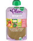 Plum Organics Mighty 4 Organic Toddler Food - Strawberry, Banana, Greek Yogurt, Kale, Amaranth, and Oat - 4 oz Pouch (Pack of 6) - Organic Fruit and Vegetable Toddler Food Pouch