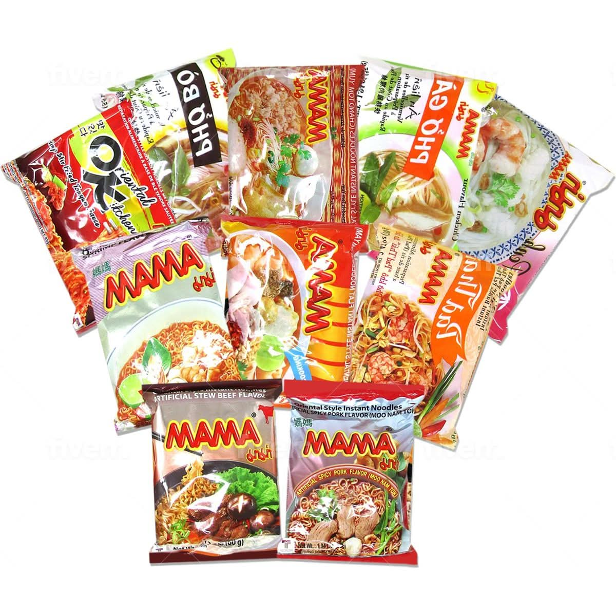 MAMA Top Ramen Instant Noodles Variety 10 Pack with Free Snacks Included Care Package College Student Food Sampler Office