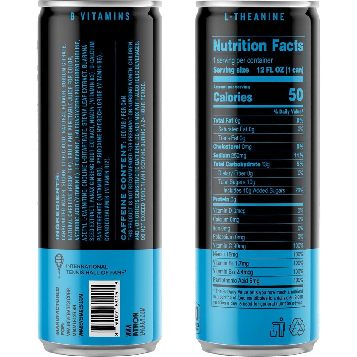 ATHON Natural Energy Drink Poseidon Blueberry Guarana  Naturally Sweetened 50 Calories  10g sugar  LTheanine and BVitamins  160mg Caffeine 12 fl oz Cans 12 pack