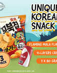 K-Munchies Orion Turtle Chips - 3 Packs of 80-gram Flaming Mala Flavor Korean Chips - Savory, Tasty, Crispy Korean Corn Snacks - Bite-Sized, Satisfyingly Good, On-The-Go Korean Corn Snack for Family