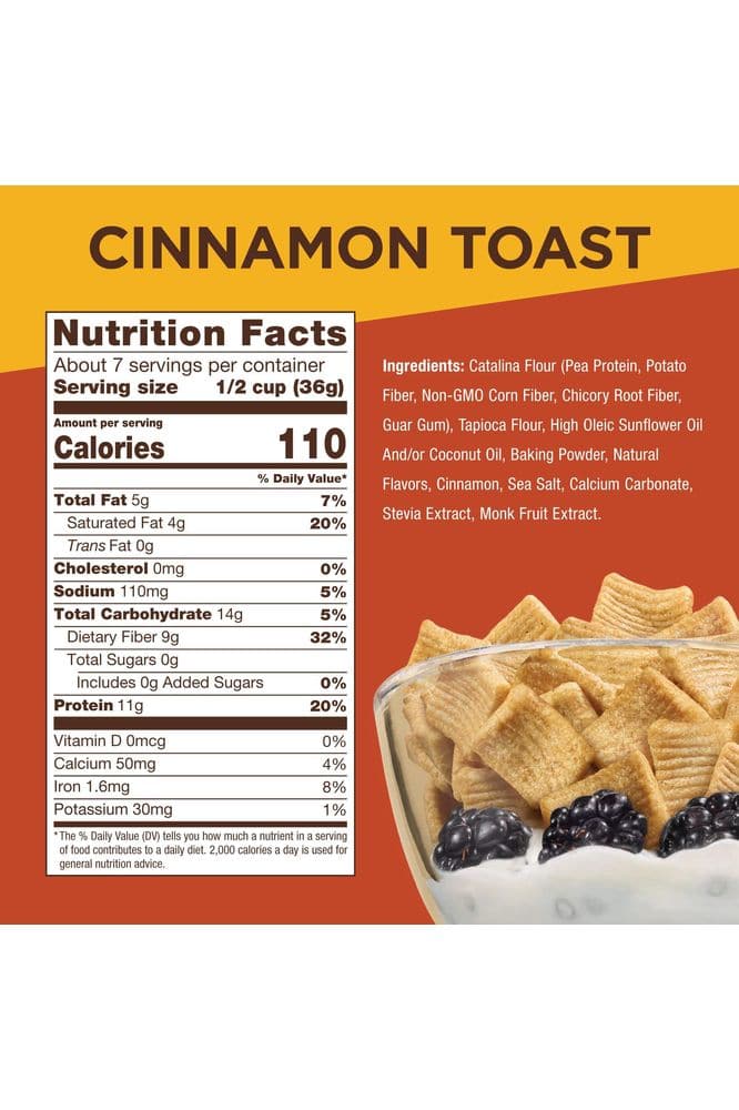 Catalina Crunch Cinnamon Toast Keto Cereal 4 Pack (9oz Bags) | Low Carb, Sugar Free, Gluten Free | Keto Snacks, Vegan, Plant Based Protein | Breakfast Protein Cereals | Keto Friendly Food 9 oz (Pack of 6)