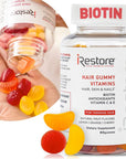 iRestore Vitamins Hair Gummies - Vegan Biotin Gummies for Hair Growth, Hair Skin and Nails Gummies with Vitamin C & E, Coconut Oil, Turmeric - Vitamins Gummy for Men & Women