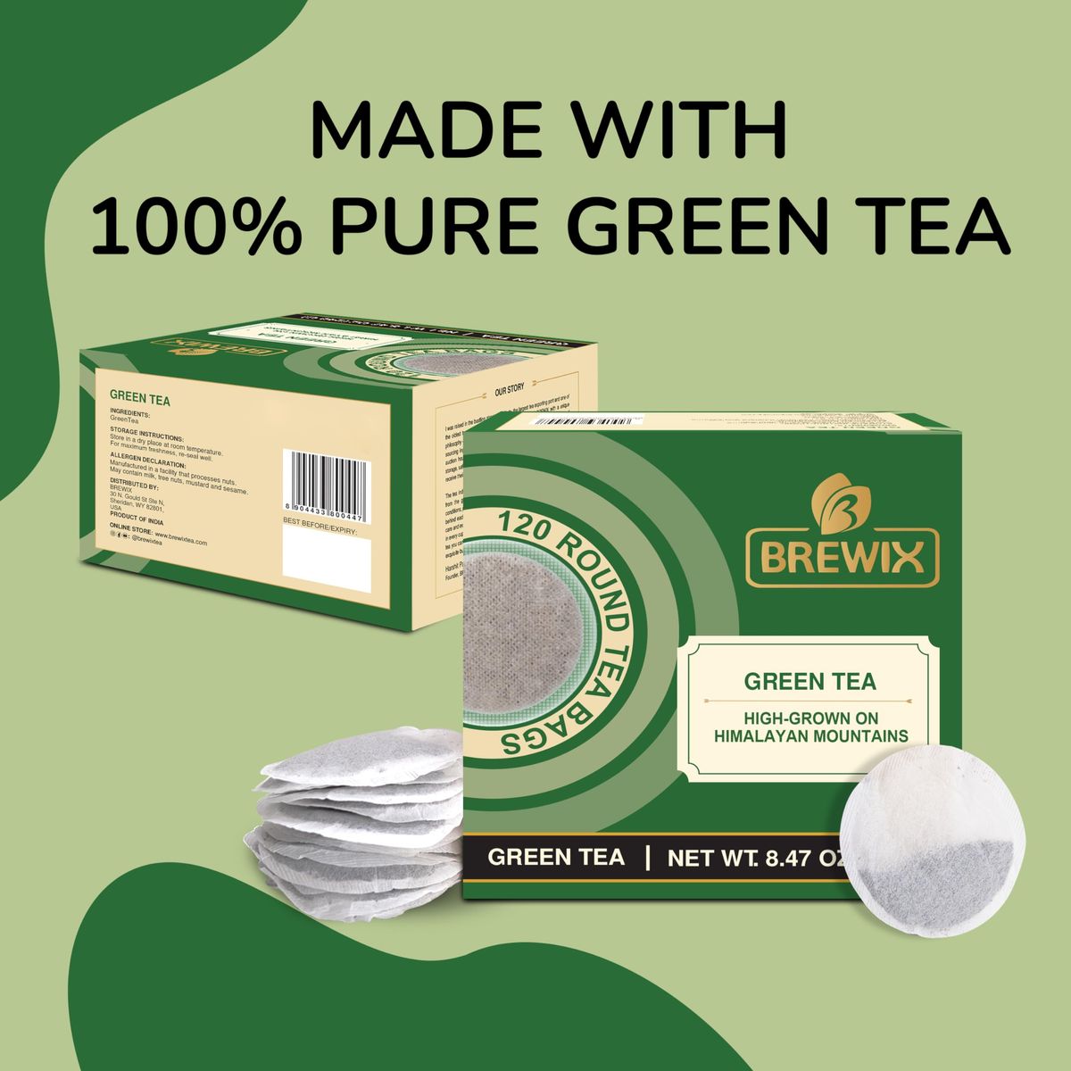 BREWIX Green Tea Bags From Himalayas 120 Round Tea Bag Vacuum Packed for Freshness  Naturally Gluten Free I High Elevation Grown Green Tea Leaves From Himalayas  Pure Green Tea  Darjeeling Tea  Green Tea Loose Leaf  Brew Hot or Iced