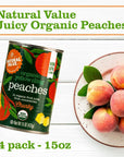 Natural Value Organic Yellow Cling Chunky Peaches 15 oz pack of 4 Product of USA Gluten Free Vegan GMO Free Non BPA Lining In organic fruit juice from concentrate