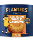 PLANTERS Deluxe Honey Roasted Whole Cashews, Sweet and Salty Snacks, 8.25oz (1 Canister)