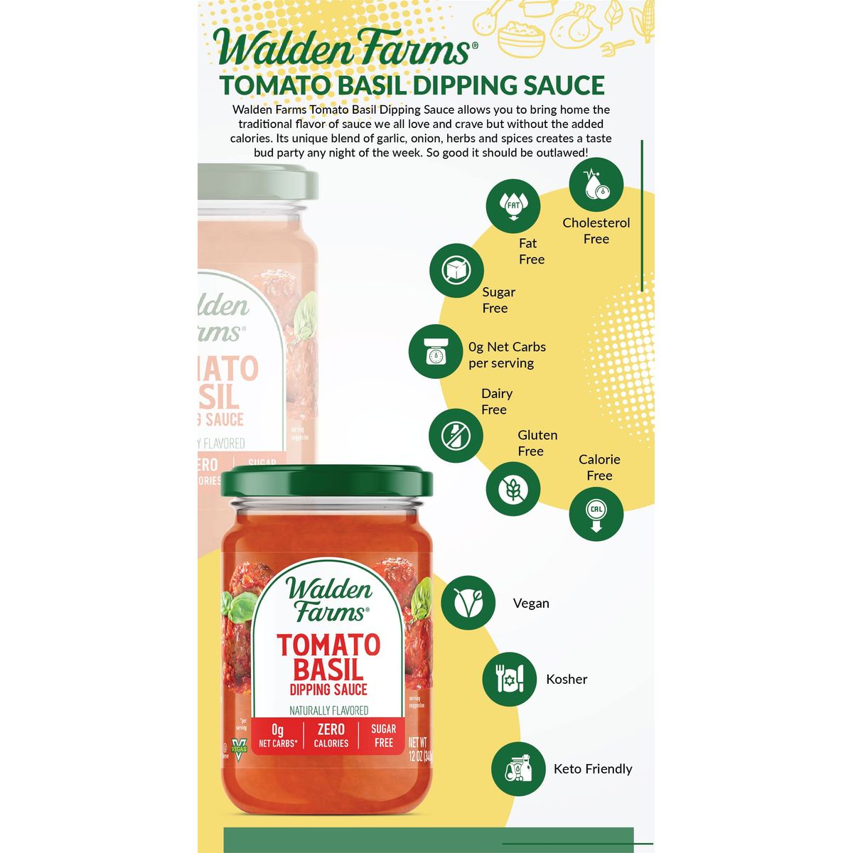 Walden Farms Tomato Basil Marinara Sauce 12 oz Jar Pack of 2  Sweet and Smooth Fresh Herbs and Spices Vegan Kosher and Keto Friendly 0g Net Carbs  Great for Bread Chicken Parmigiana and More