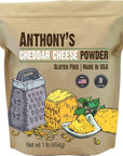 Anthony's Premium Cheddar Cheese Powder, 1 lb, Batch Tested and Verified Gluten Free, Keto Friendly