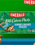 Emerald Nuts Unsalted Almonds and Walnuts 7 Ct 1Pack 100Calorie Individual Packs of Nut Blend Kosher Certified NonGMO Contains No Artificial Preservatives Flavors or Synthetic Colors