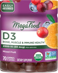 MegaFood Vitamin D3 2000 IU (25 mcg) - Vitamin D Gummies - Bone, Muscle & Immune Support Supplement - USDA Organic, Non-GMO, Made Without 9 Food Allergens - Mixed Fruit - 70 Gummies (35 Servings)