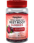 Piping Rock Beet Root Gummies | 60 Count | with Nitrates and Black Pepper Extract | Nitric Oxide Supplement | Strawberry Flavor | Vegan, Non-GMO, Gluten Free