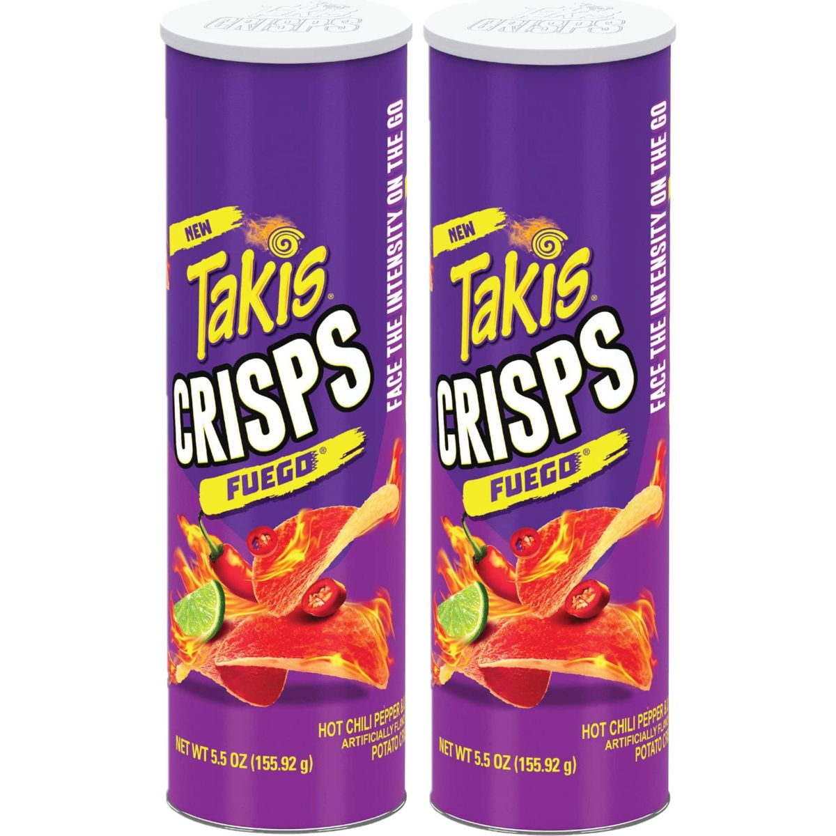 Takis Crisps, Fuego Potato Crisps, 5.5oz Cans, Pack of 2