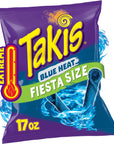 Takis Blue Heat 17 oz Fiesta Size Bag, Hot Chili Pepper Flavored Extreme Spicy Rolled Tortilla Chips