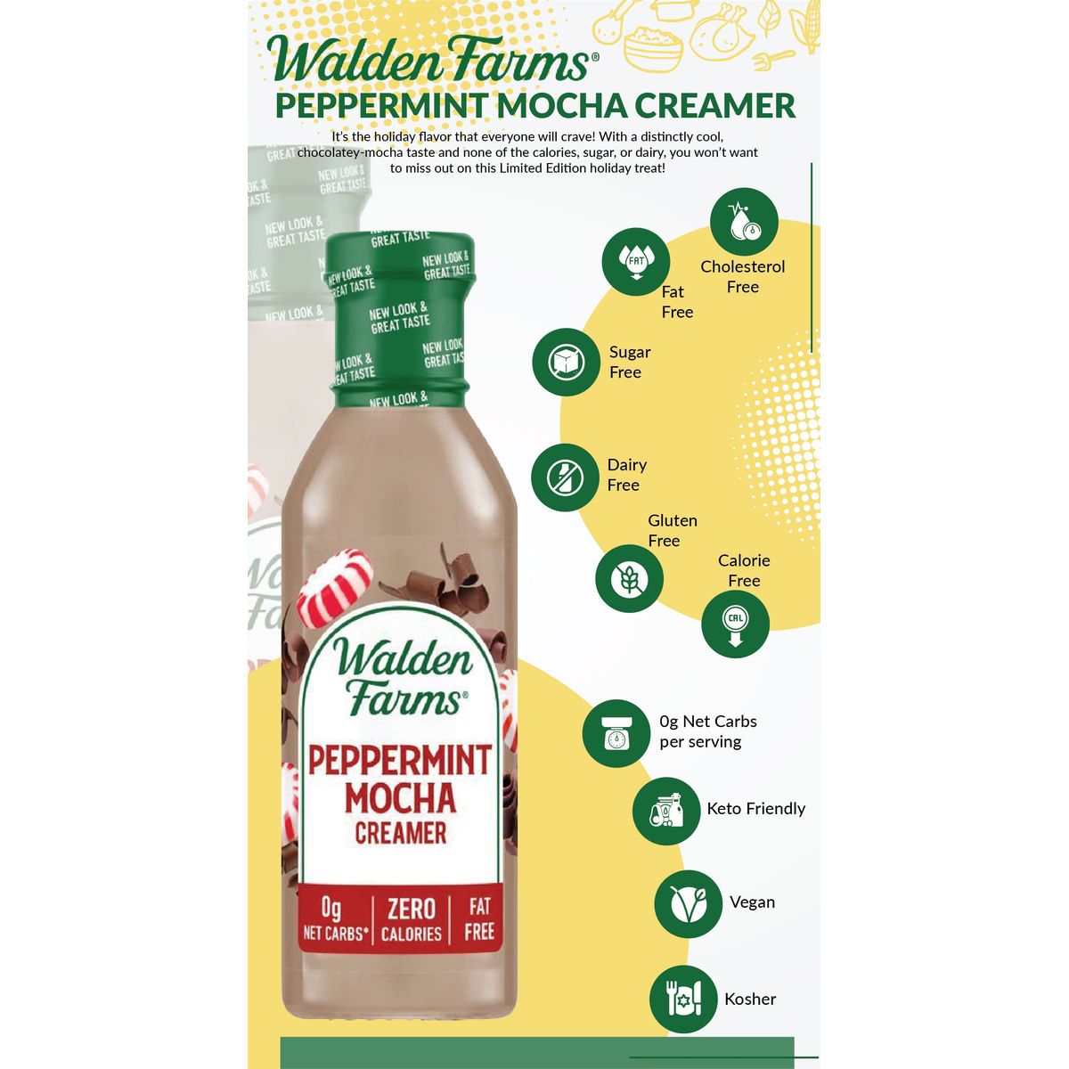 Walden Farms Peppermint Mocha Coffee Creamer 12 oz Bottle Fresh Flavored NonDairy Milk Substitute Natural and Organic Liquid Gluten Free and Low Carb Vegan Friendly 2 Pack