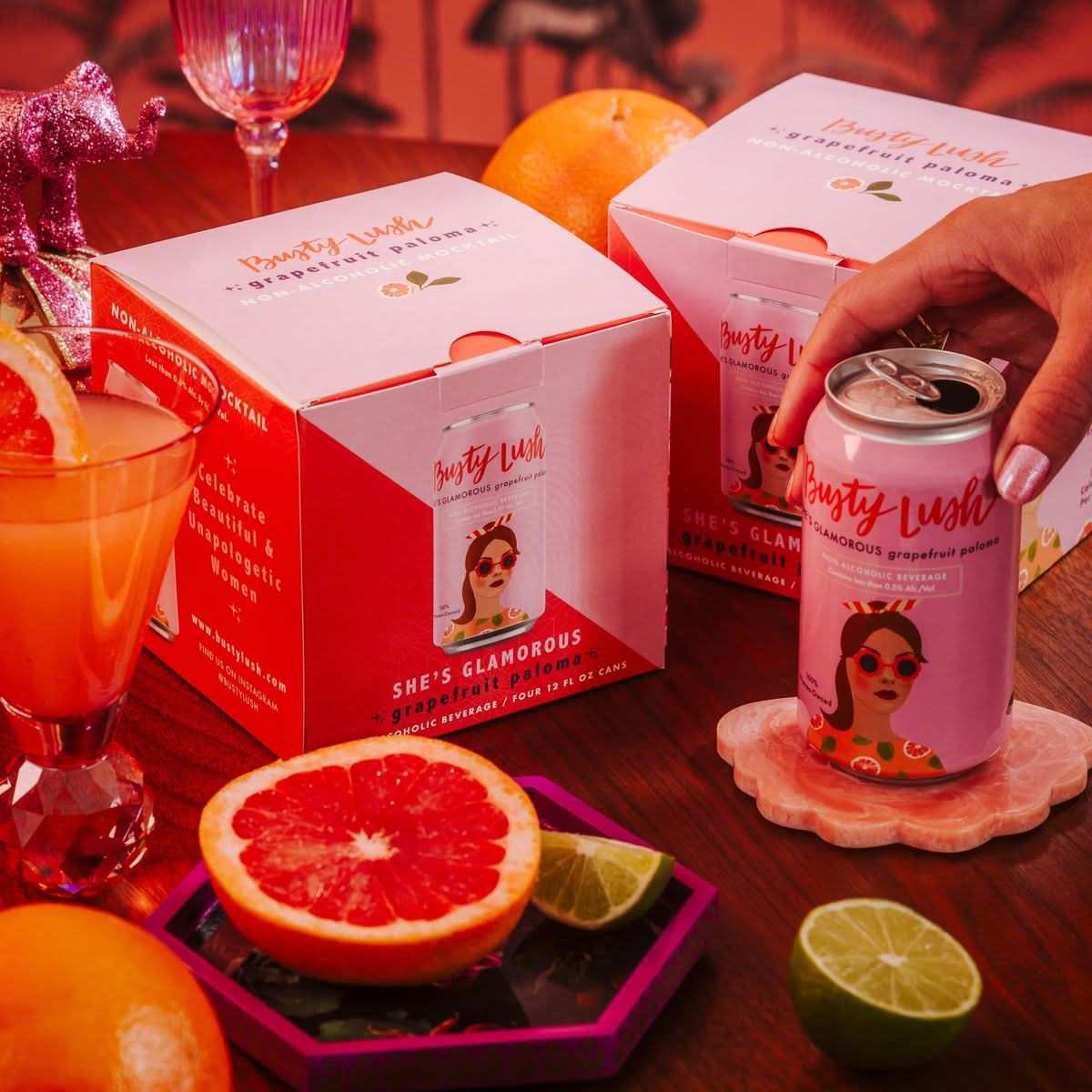 Busty Lush SHES GLAMOROUS NonAlcoholic Grapefruit Paloma Craft Mocktails feat Grapefruit Lime and Agave 8 Pack