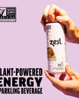 Zest Plant Powered Natural Energy Sparkling Drink  Passionfruit Berry  150mg Caffeine  100 mg LTheanine  12oz Can 12 Pack  Low Sugar 60 Cals Healthy Coffee Substitute Non GMO High Caff Blend