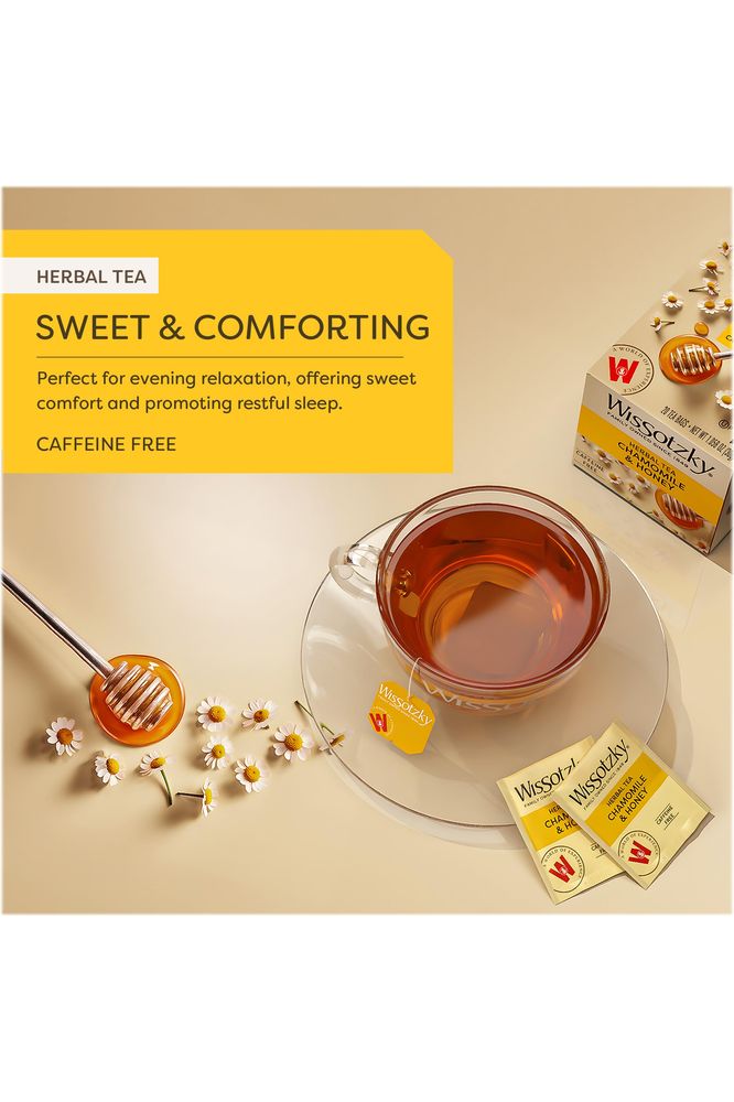 Wissotzky Chamomile  Honey Herbal Tea 3 Pack  60 Tea Bags  Soothing Blend  Caffeine Free Tea  Relaxation