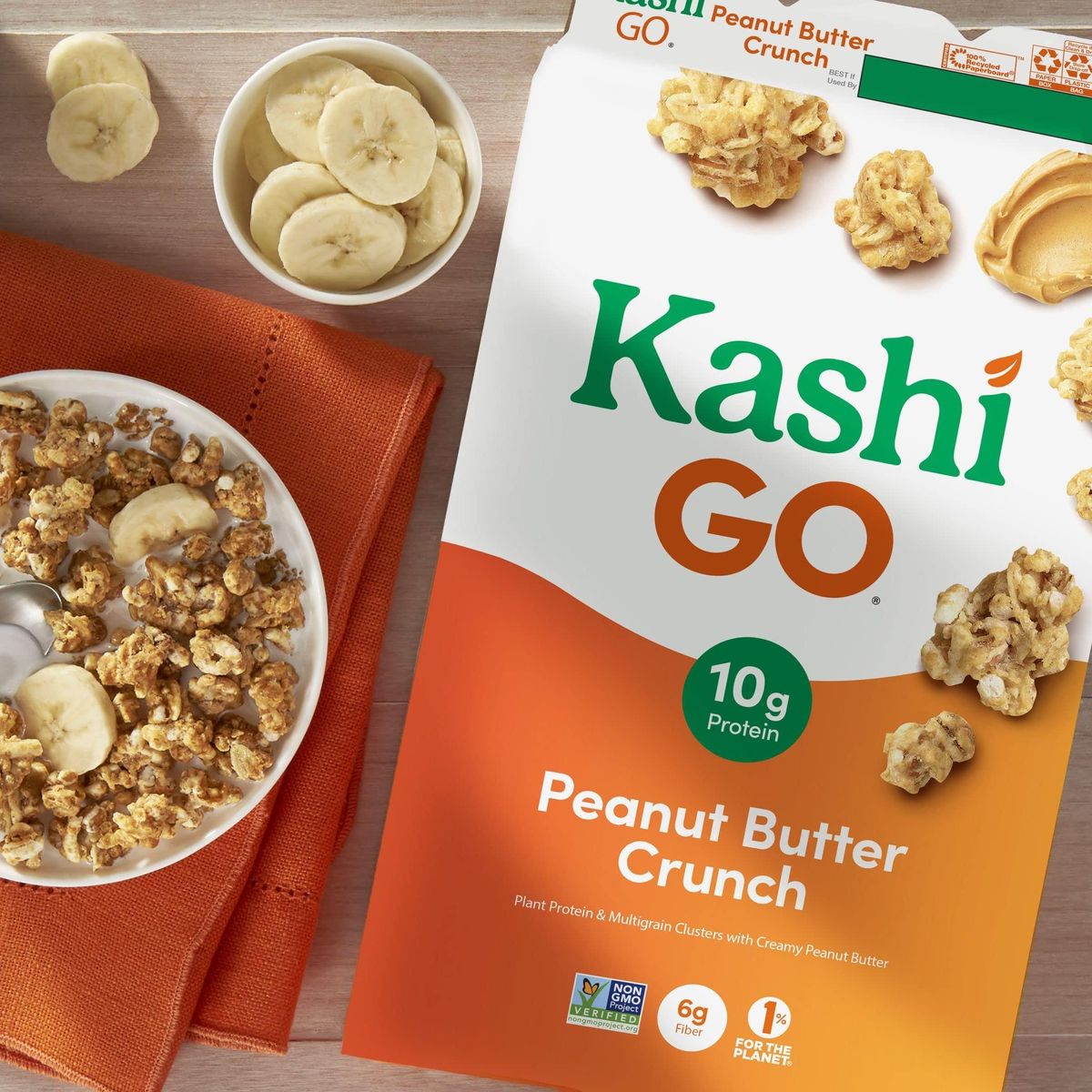 Kashi GO Cold Breakfast Cereal, Vegan Protein, Fiber Cereal, Peanut Butter Crunch, 13.2oz Box (1 Box)