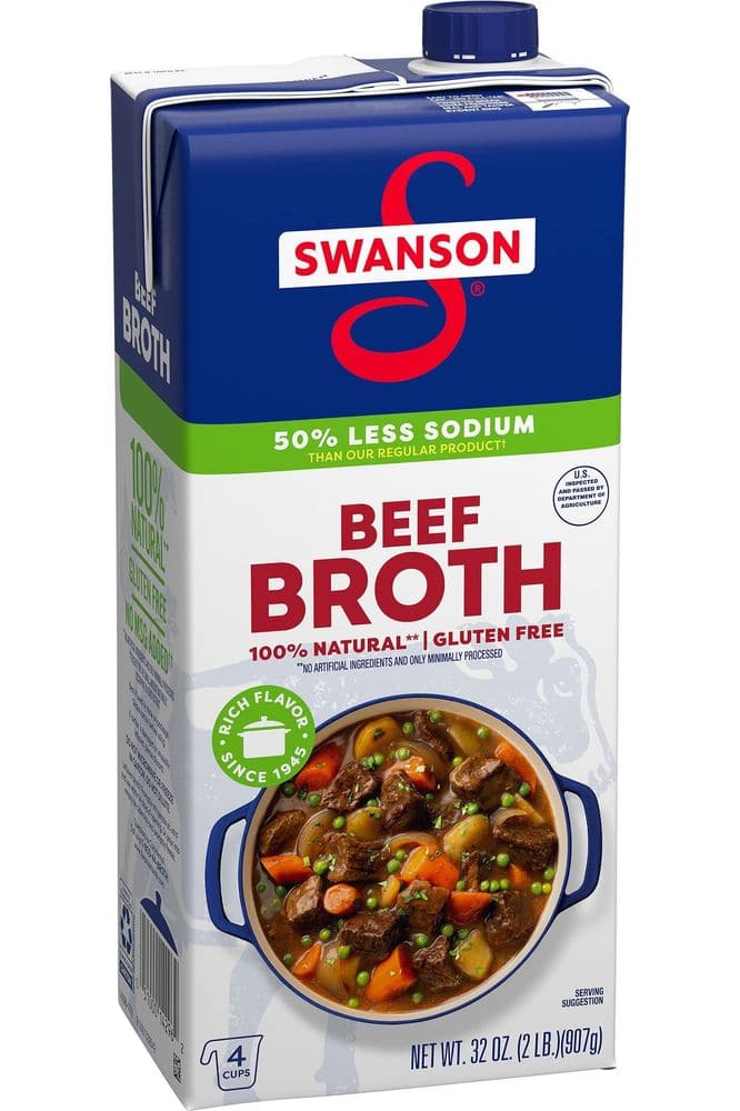 Swanson 100% Natural, 50% Less Sodium Beef Broth, 32 oz Carton