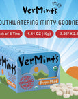 Organic Breath Mints by VerMints PepperMint Flavor All Natural NonGMO Nut Free Gluten Free Vegan KSA Kosher Pack of 6 141oz Tins