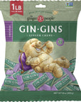 GIN GINS Original Chewy Ginger Candy by The Ginger People - Anti-Nausea and Digestion Aid, Individually Wrapped Healthy Candy - Original Ginger Flavor, Large 1 lb Bag (16 oz)