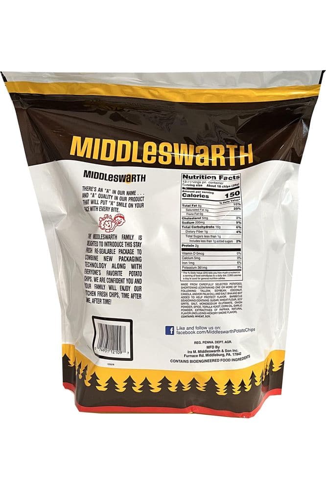 Middleswarth Kitchen Fresh Potato Chips Bar-B-Q Flavored! - Big Bag 12 Oz. (4 Bags)