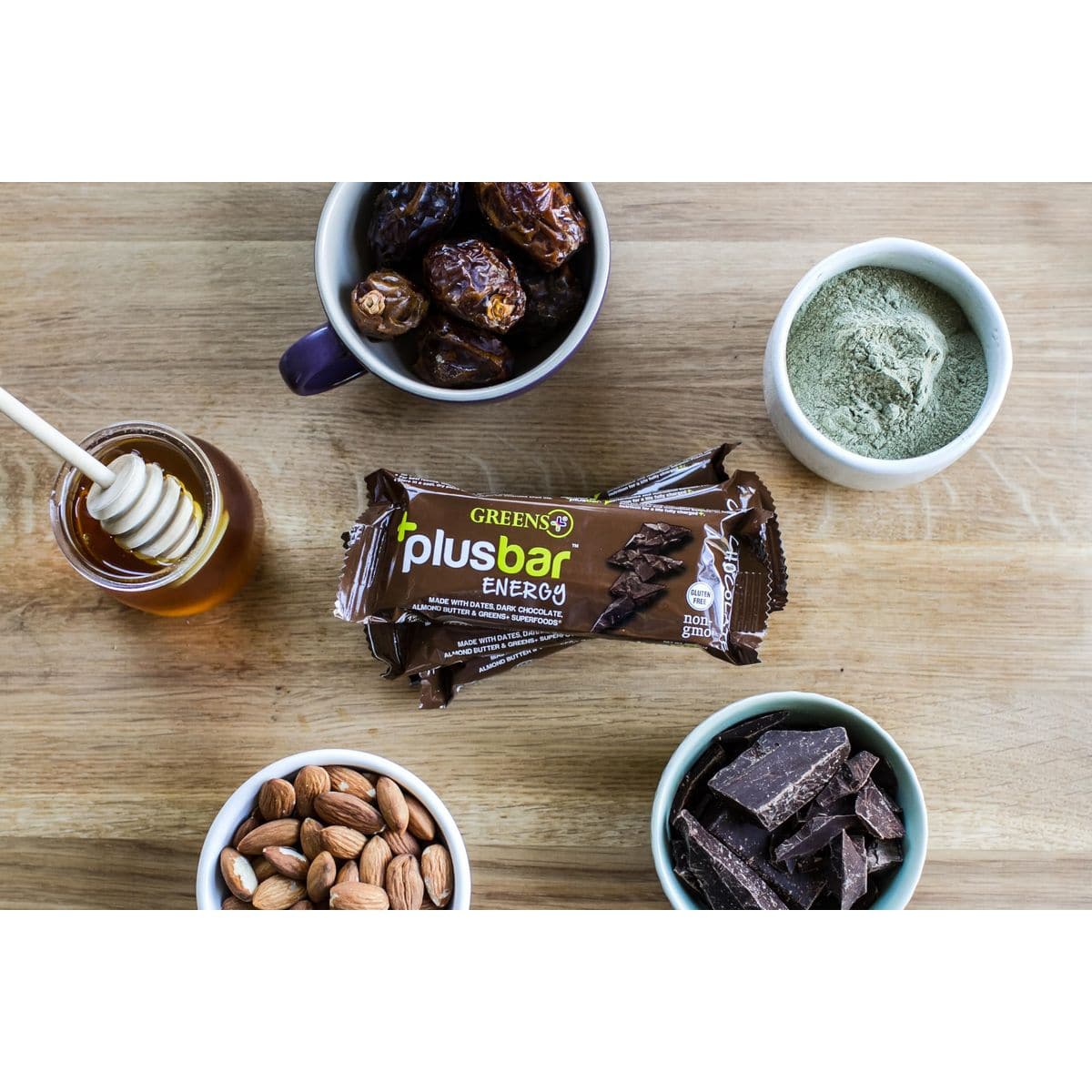 Greens Plusbar Energy Bars Chocolate Gluten Free Healthy Snacks with Organic Super Greens Superfoods  Dark Chocolate Vegan Dairy Free  Non GMO 8g Protein Meal Replacement Bars 12 Bars