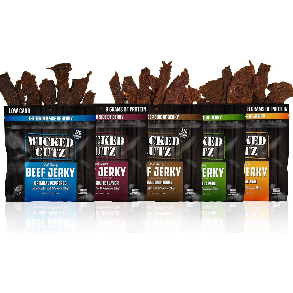 Beef Jerky Variety Pack  Jerky Gift Basket for Men  Tender Flavorful Easy to Chew Premium Craft Jerky wup to 36g Protein Per Bag High Protein Low Carb Healthy Snack for Adults 5 Bags