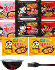 SAMYANG BULDAK Noodle Buldak Ramen Variety Bundle Includes Original 2x Spicy Carbonara and Cheese or Quattro cheese Comes with Complimentary Plastic Forks  Reusable Bowl and lidpack of 8