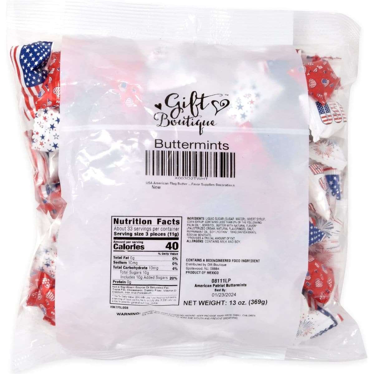 USA American Flag Butter Mint Candies Bags 100 Count Individually Wrapped Red White  Blue Mint Candy 13 Ounce Bags Fourth of July Goodies Treat Candy Patriotic Party Favor Supplies Decorations