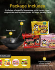 CraveRly Japanese 2 Ramen Bowls 2 pairs of Chopsticks and 15 Cheese Noodles Ramen Noodle Bowls for featuring Samyang Buldak Ramen Noodle Variety Pack includes Servings of Noodles of cheese flavor