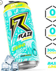 RAZE Zero Sugar Energy Drink 300mg Caffeine Zero Calories Sugar Free Energy Drink Performance and Hydration 12 Pack Baja Lime