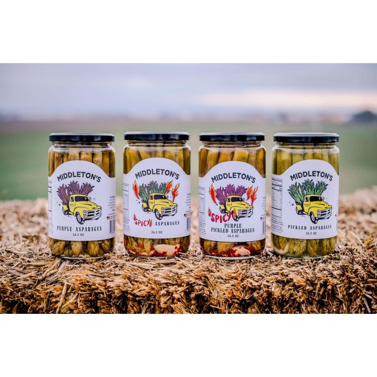 Middleton Farms Pickled Asparagus Variety Pack  Farm Direct Purple Green  Spicy Asparagus Pickled in a Jar Set of 3  Made in USA Farm to Table Freshness 265 Ounces Each Regular Variety 265 Fl Oz Pack of 3