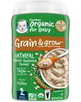 Gerber Organic for Baby Grain & Grow 2nd Foods Cereal, Oatmeal Millet Quinoa Cereal, USDA Organic & Non-GMO Baby Cereal, 8 - Ounce Canister (Pack of 3)