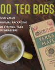 ECOTEAS  Unsmoked Yerba Mate Tea Bags  Detox and Hi Caf Tea  Organic  100 Tea Bags 88 oz