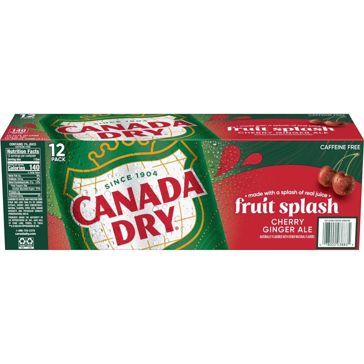 Canada Dry Cherry Gingerale Fruit Splash 12oz Pack of 12