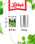 Libbys Sweet Peas  Deliciously Sweet  Nutty Flavor  Tender  Succulent  Creamy Smooth  Grown  Made in the USA 85 oz Pack of 12