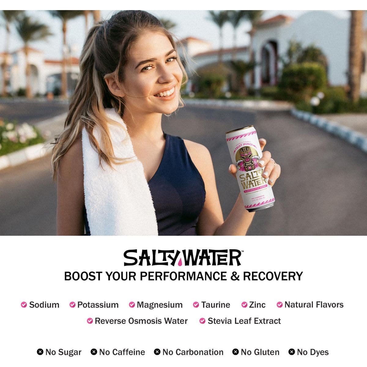 SaltyWater Electrolyte Drink Fruit Punch  Zero Sugar Premium Sports Drink Minerals Taurine BVitamins Zinc NonCarbonated Zero Caffeine Hydration Drink  12 Pack 12 oz