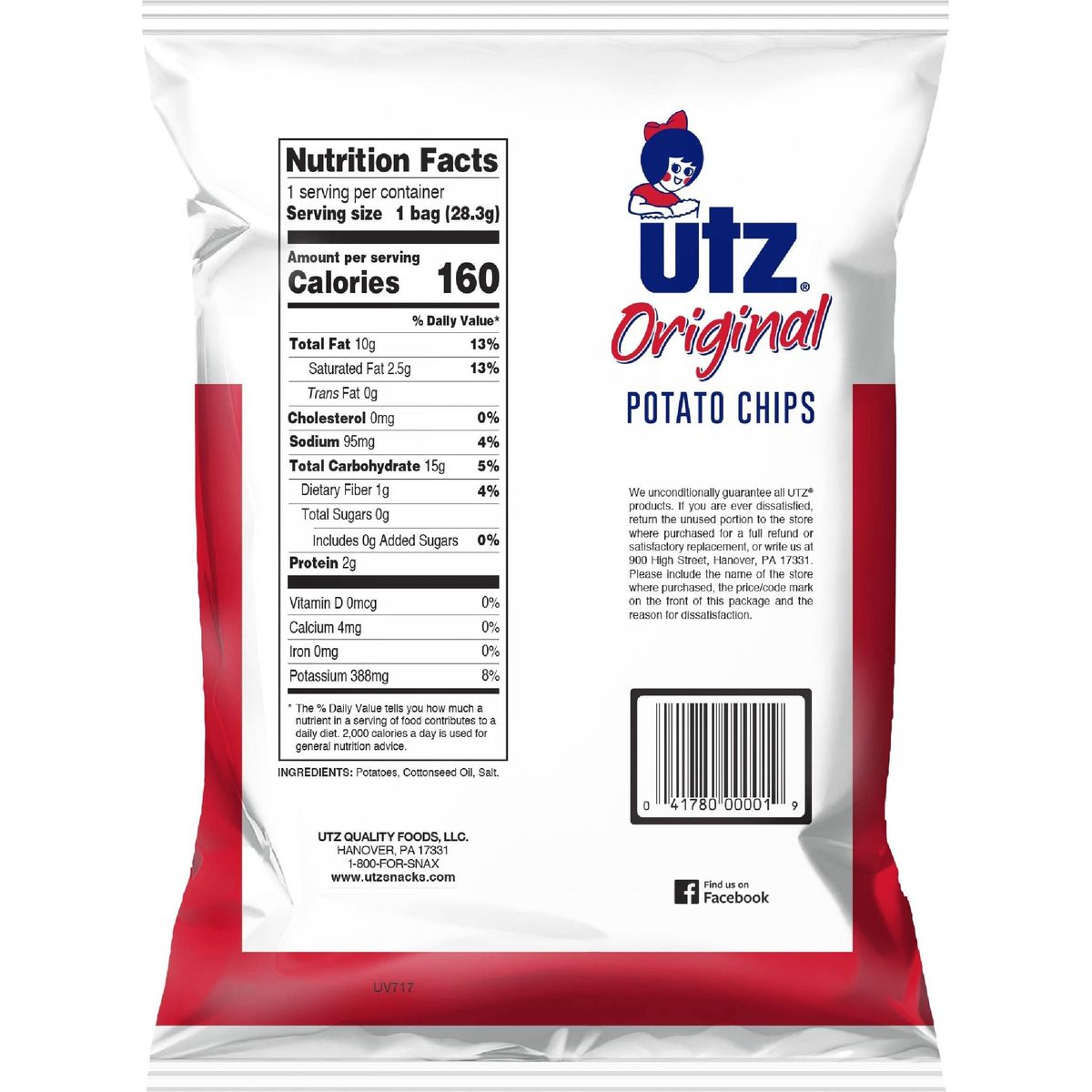 Utz Original 1 Oz Bags, 42 Count Crispy Potato Chips Made from Fresh Potatoes, Crunchy Individual Snacks to Go, Cholesterol Free, Trans-Fat Free, Gluten Free Snacks