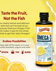 Barlean's Lemon Crème Omega 3 Fish Oil Liquid Supplement, 1080mg of Omega 3 EPA & DHA Fatty Acid, Smoothie Flavored & Burpless for Brain, Joint, & Heart Health, 16 oz