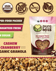 Pure Bliss Organic Low Sugar Granola (Cashew Cranberry) Gluten Free, Vegan, Non-GMO, Low Glycemic, Best Tasting No Sugar Added, Superfoods, Healthy Snack Granola Cereal, Date Sweetened, Whole Foods "No Sugar Buzz" (Value Pack: 3 X 12oz Bags)